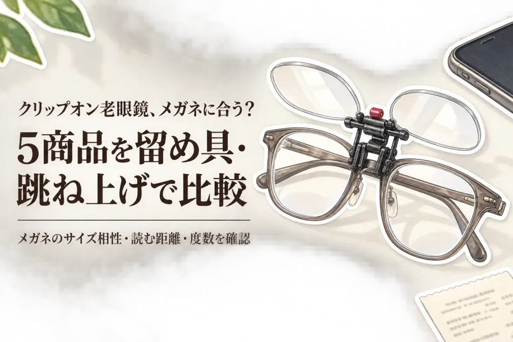 【人気ランキング】楽天でレビュー数が多いクリップオン老眼鏡5選｜メガネの上から留め具と跳ね上げで比較