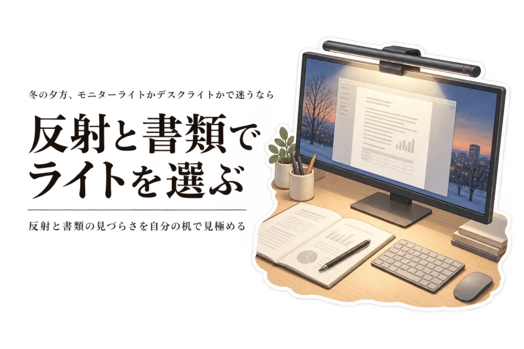 冬の在宅ワークにモニターライトかデスクライトか｜夕方の暗さを調色・反射・書類で選ぶ